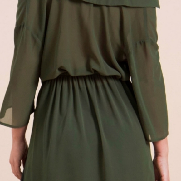 Olive Cold Shoulder Blouse w/ Collar & Twist Knot - Picture 6 of 10